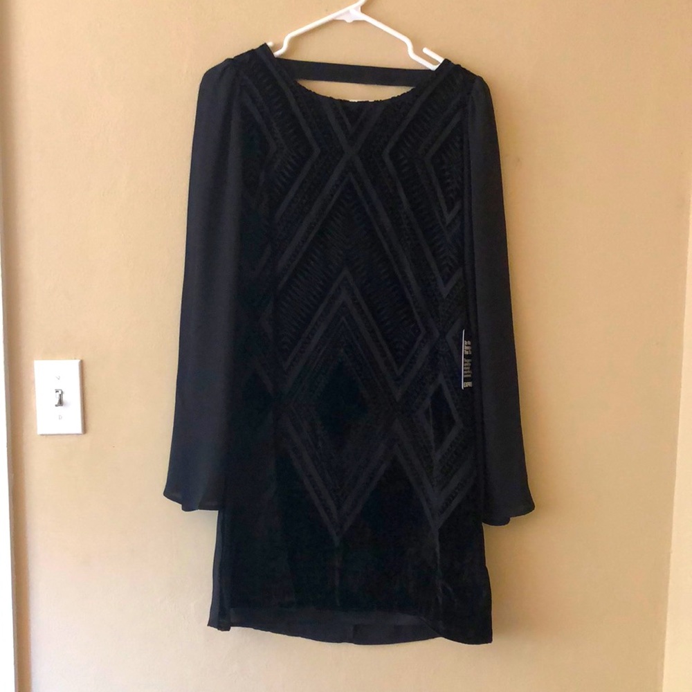 Express Long-Sleeve, open-back black burnout velvet dress